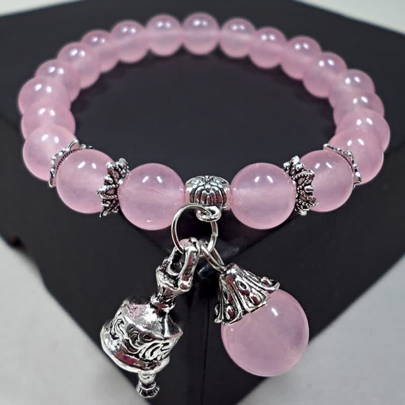 Stone of buddha Vintage Crystal Chalcedony Stone Energy Beaded Bell Charm Bracelet