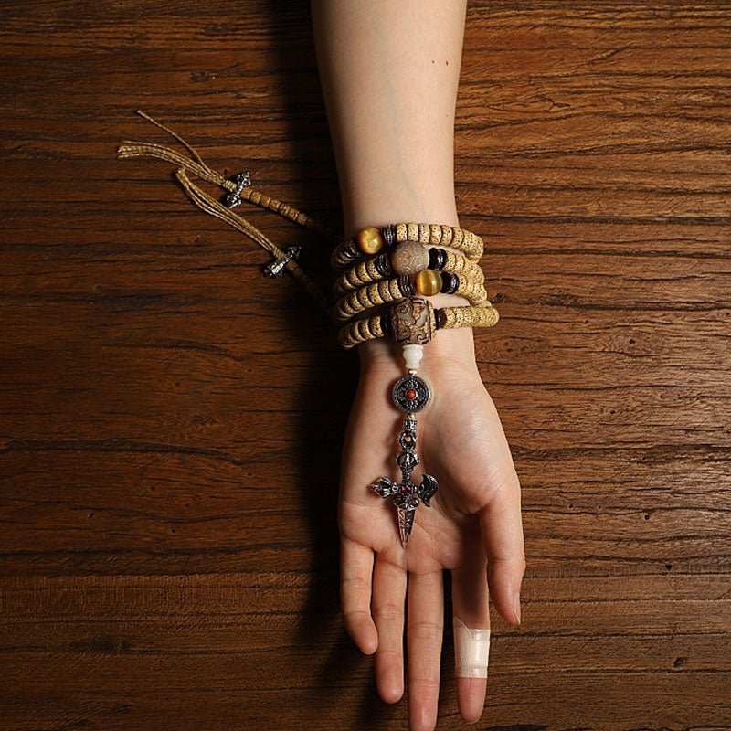 Stone of buddha Tibet 108 Mala Beads Bodhi Seed Cross Vajra Dharma Wheel PiXiu Wealth Bracelet