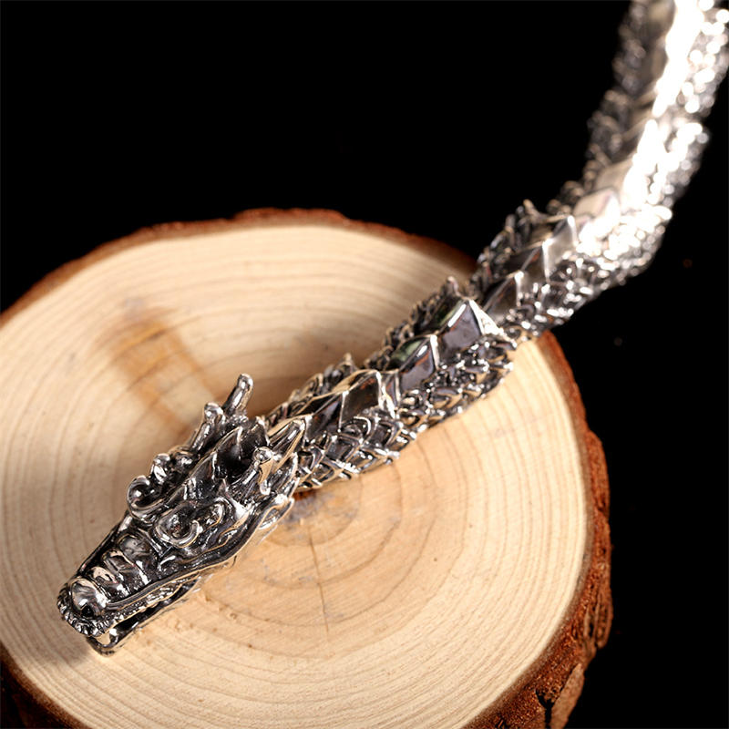 Stone of buddha 925 Sterling Silver Dragon Luck Success Bracelet Bangle
