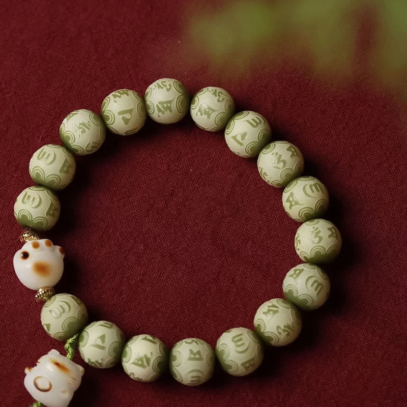 Stone of buddha Green Bodhi Seed Cat Paw Om Mani Padme Hum Engraved Wisdom Bracelet