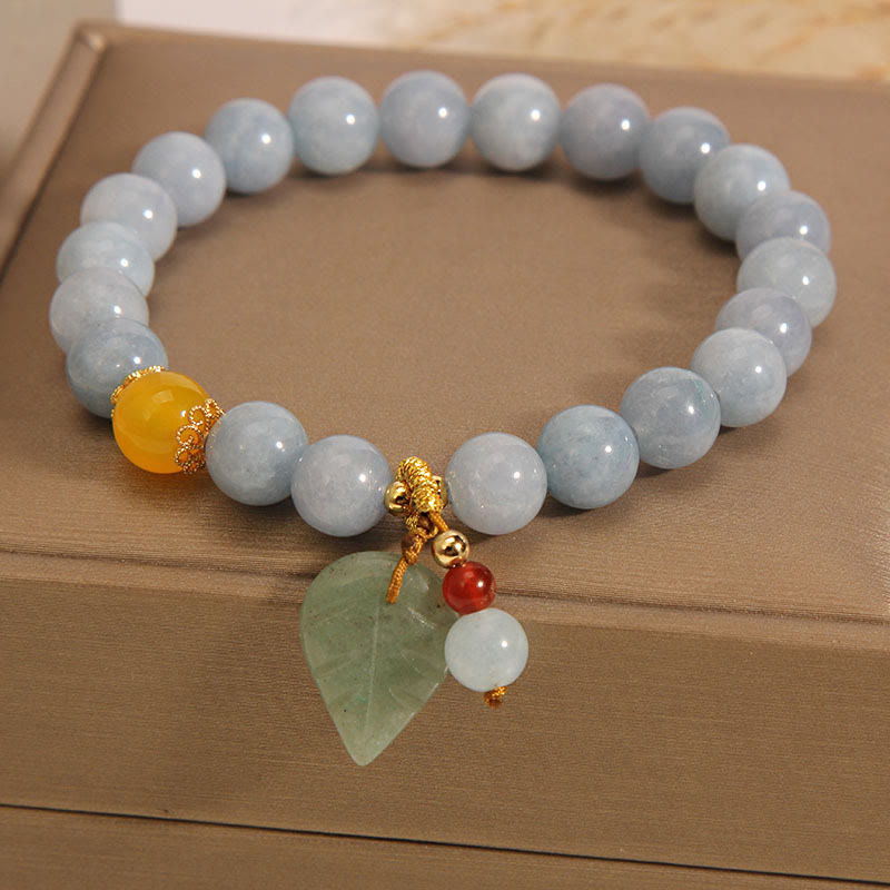 Stone of buddha Aquamarine Jade Leaf Healing Charm Bracelet
