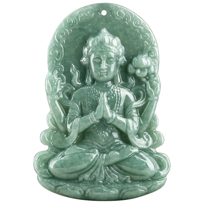 Stone of buddha Four-armed Avalokitesvara Natural Jade Amulet Blessing String Necklace