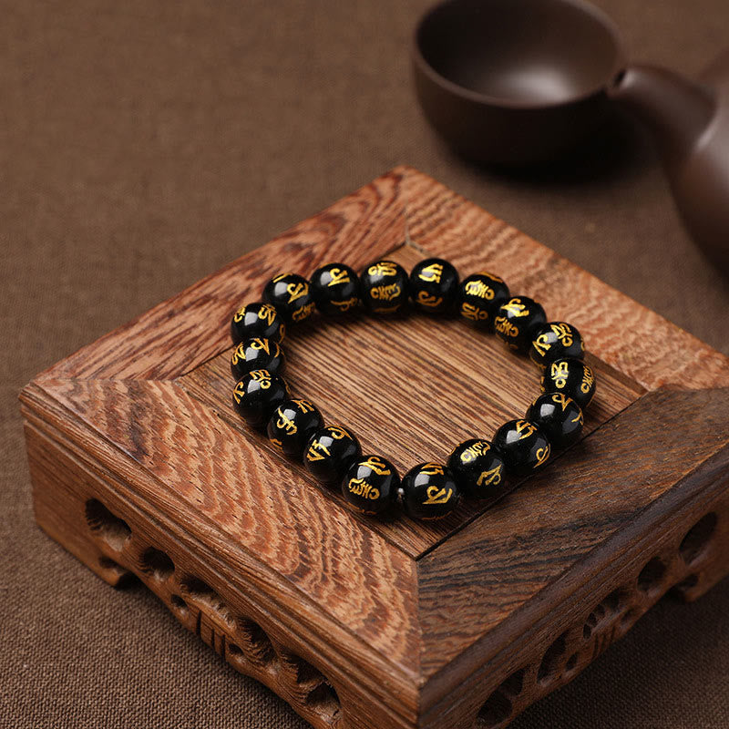 Stone of buddha Tibet White Crystal Black Onyx Om Mani Padme Hum Meditation Bracelet