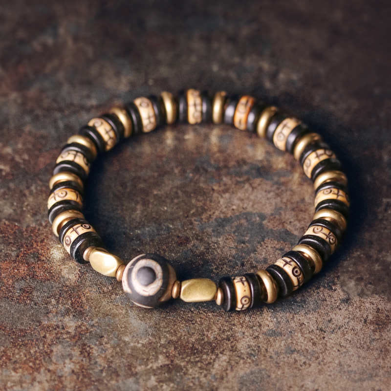 Stone of buddha Tibetan Yak Bone Ebony Wood Strength Bracelet
