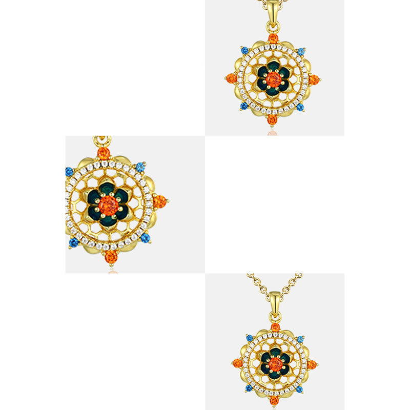 Stone of buddha 925 Sterling Silver Lotus Flower Colorful Zircon New Beginning Necklace Pendant