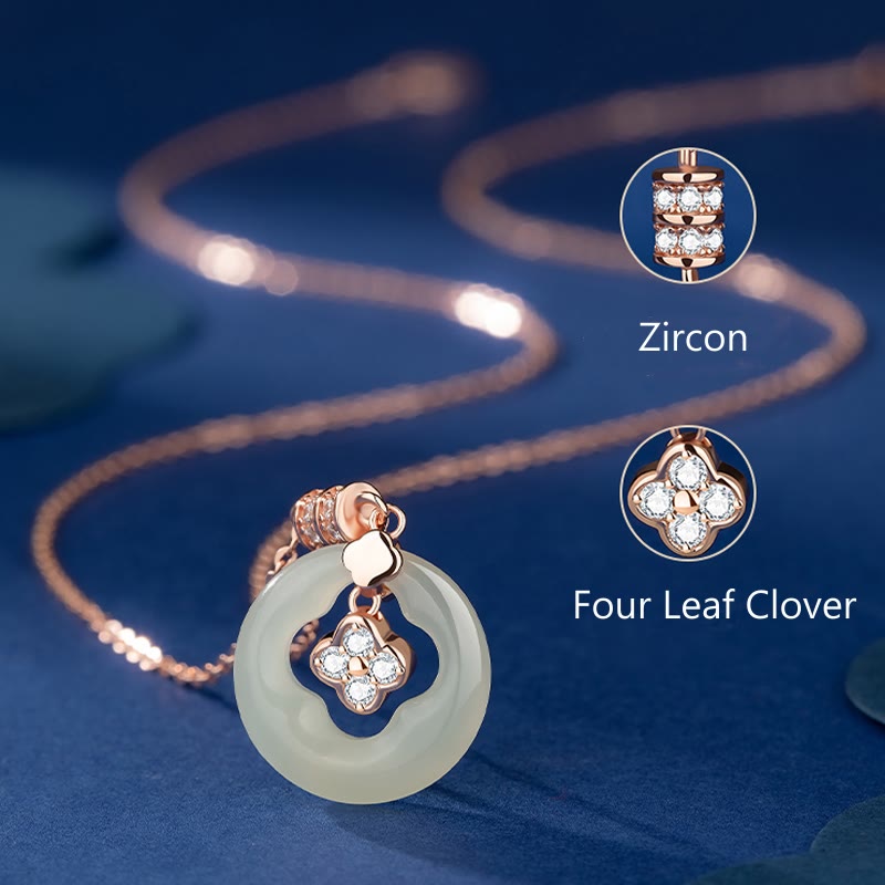 Stone of buddha 925 Sterling Silver Natural Hetian Jade Lucky Four Leaf Clover Zircon Necklace Pendant With Gift Box