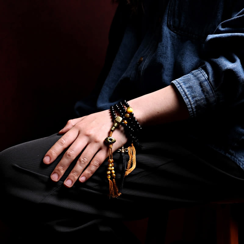 Stone of buddha Tibetan 108 Mala Beads Black Onyx Tiger Eye Beads Nine Palaces Bagua Protection Bracelet