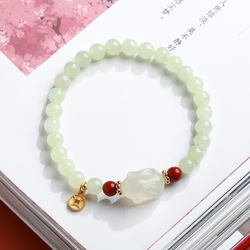 Stone of buddha 925 Sterling Silver Plated Gold Natural Hetian Jade Bead Gourd Lotus Bamboo Fu Character Luck Bracelet