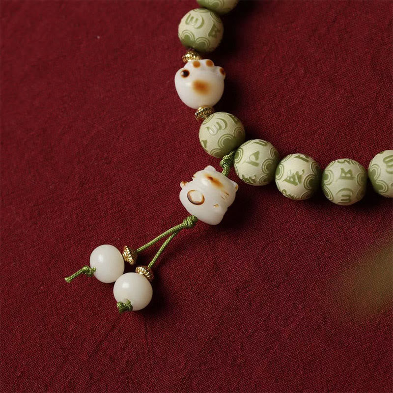 Stone of buddha Green Bodhi Seed Cat Paw Om Mani Padme Hum Engraved Wisdom Bracelet