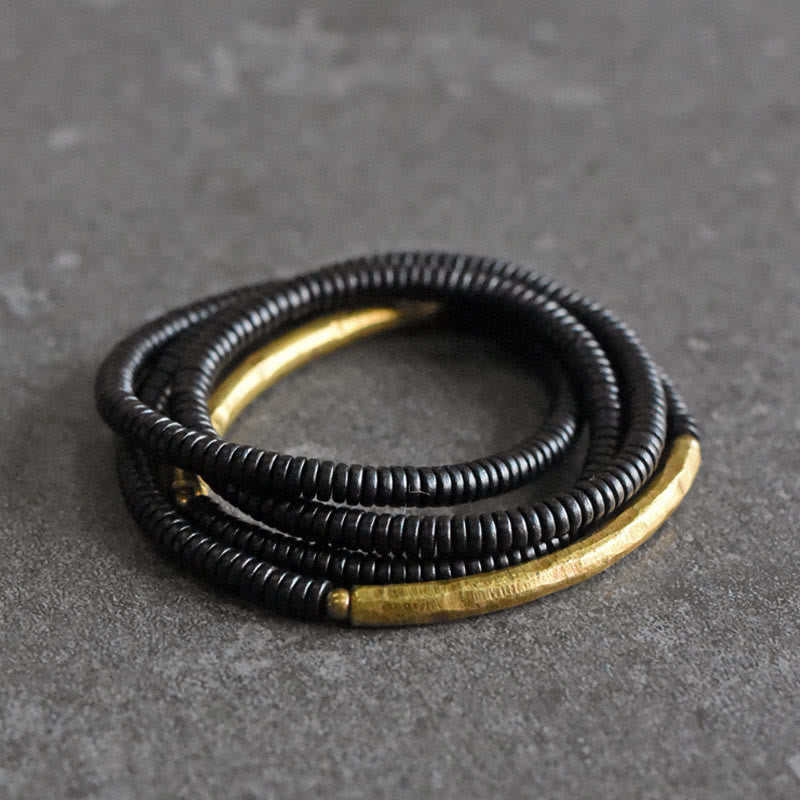 Stone of buddha Ebony Wood Copper Balance Multilayered Bracelet