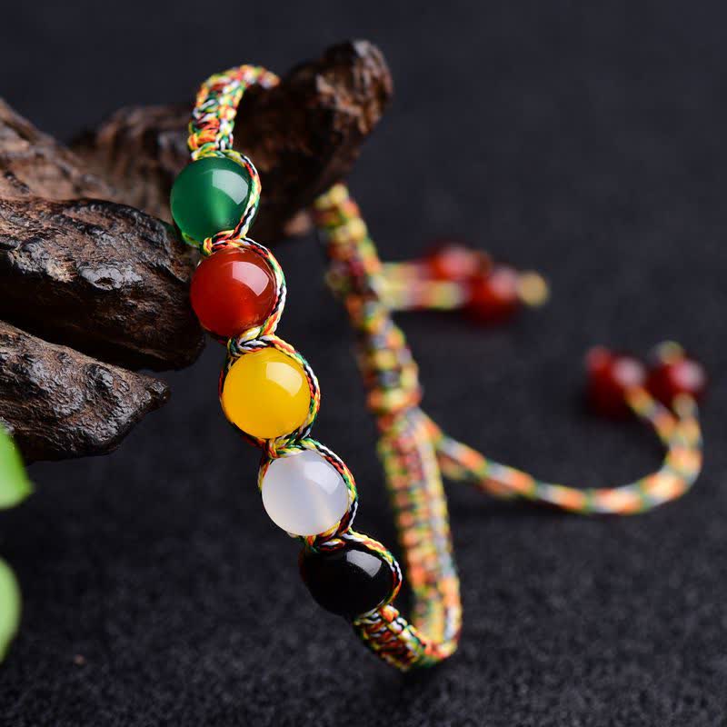 Stone of buddha Colorful Agate Metal Wood Water Fire Earth Five Elements String Bracelet