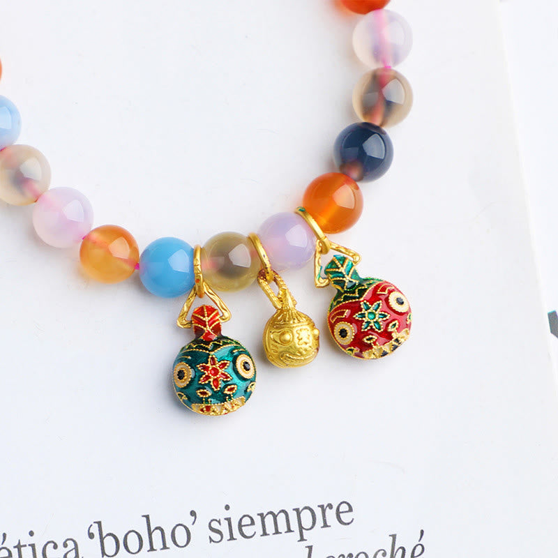 Stone of buddha Colorful Candy Agate Gold Swallowing Beast Family Peach Harmony Charm Bracelet