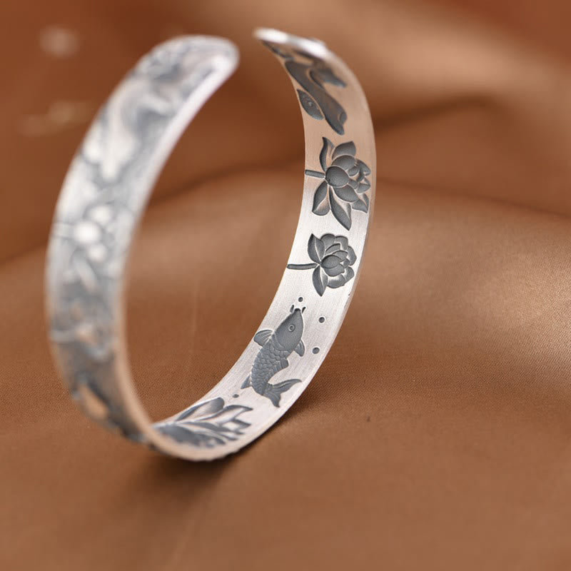 Stone of buddha 999 Sterling Silver Luck Koi Fish Lotus Wealth Bracelet Bangle