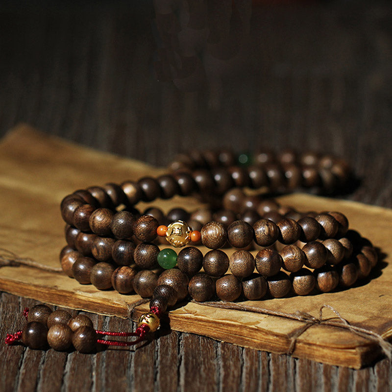 Stone of buddha 999 Gold 108 Mala Beads Kalimantan Agarwood Cyan Jade Six True Words Strength Bracelet