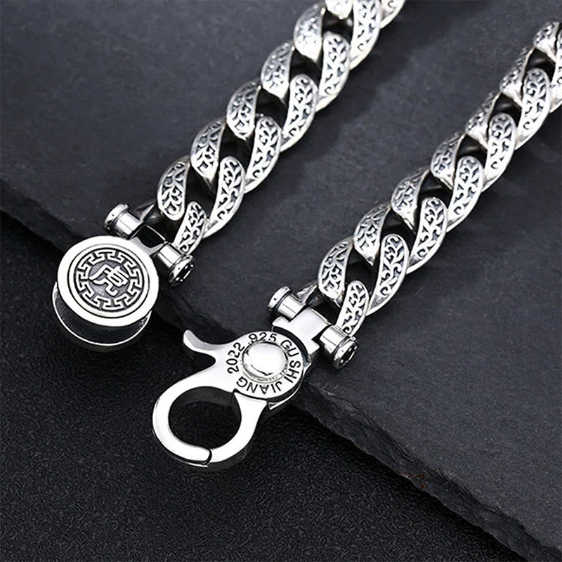 Stone of buddha Tiger Tang Dynasty Flower Design Engraved Luck Energy Bracelet