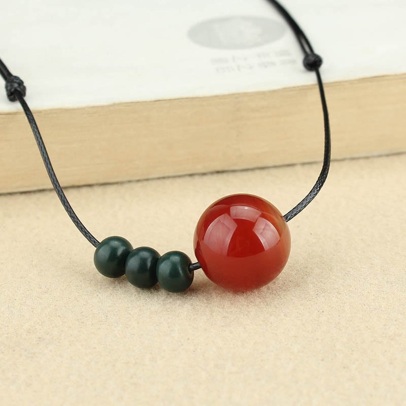 Stone of buddha Red Agate Green Aventurine Green Bodhi Seed Bead Calm Leather Rope Necklace Pendant