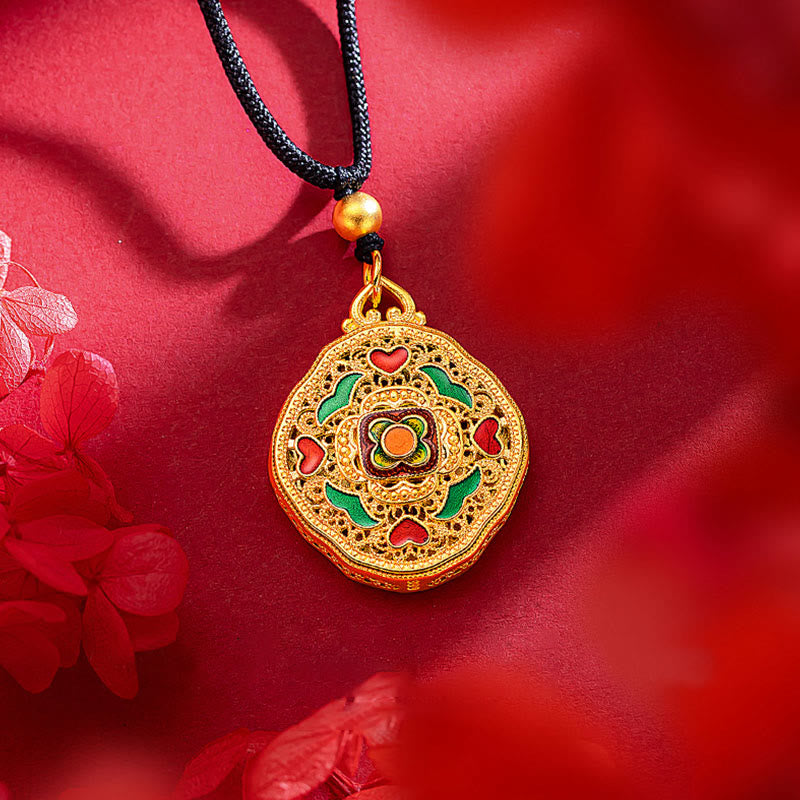 Stone of buddha Flower Love Heart Copper Wealth Necklace Pendant