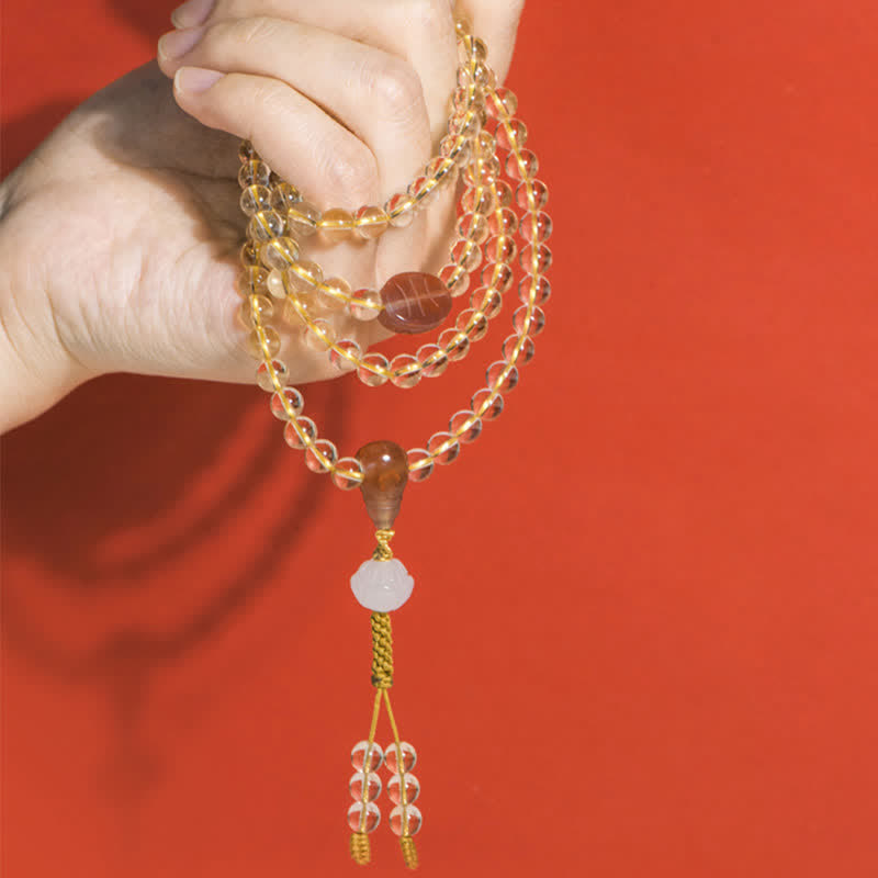 Stone of buddha 108 Mala Beads 925 Sterling Silver Natural Citrine Red Agate White Jade Prosperity Charm Bracelet
