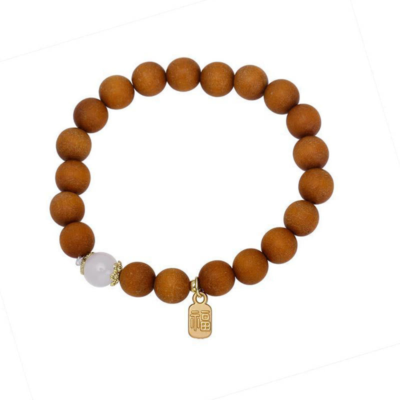 Stone of buddha Sandalwood Cat's Eye Fu Character Charm Protection Bracelet