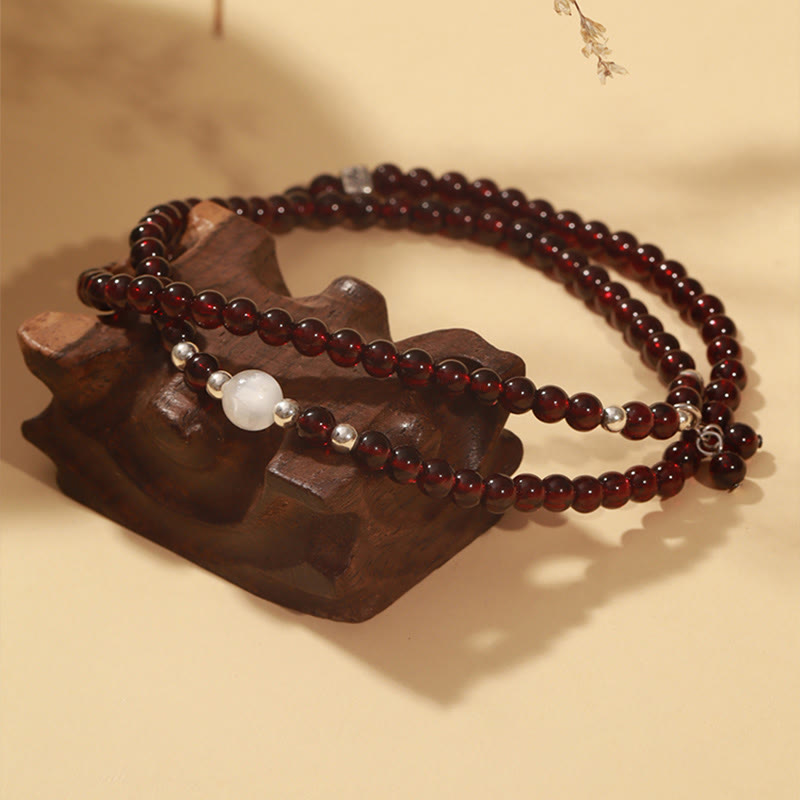 Stone of buddha 925 Sterling Silver Natural Garnet Cat Eye Protection Triple Wrap Bracelet