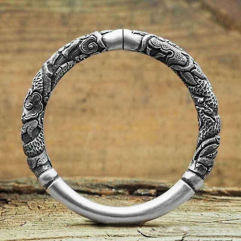Stone of buddha Dragon Auspicious Clouds Luck Protection Bracelet Adjustable Bangle