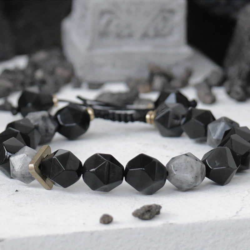 Stone of buddha Black Obsidian Black Glitter Stone Purification Bracelet