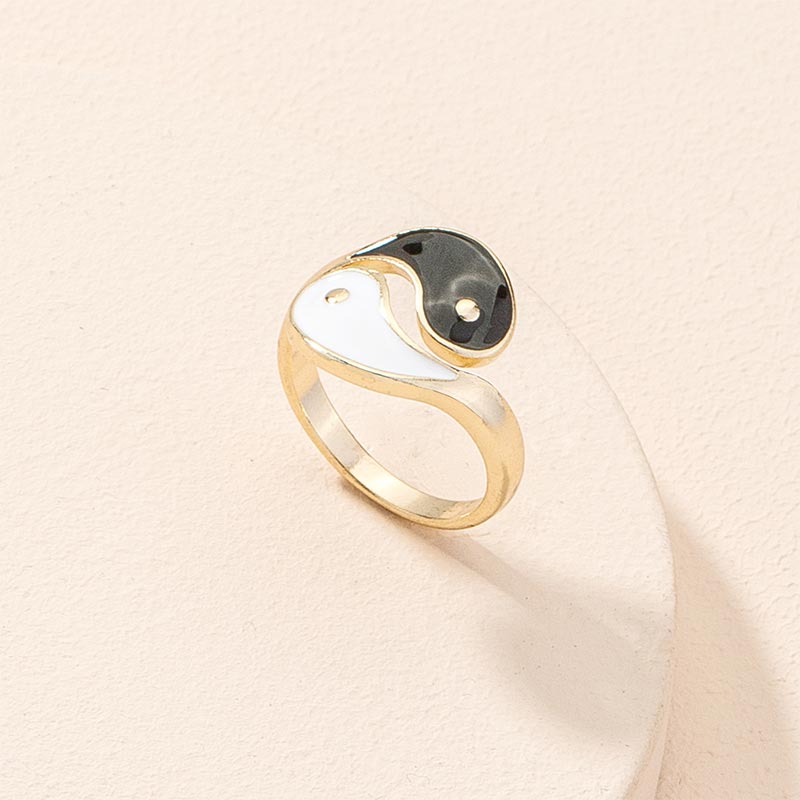 Stone of buddha Yin Yang Symbol Adjustable Blessing Couple Ring