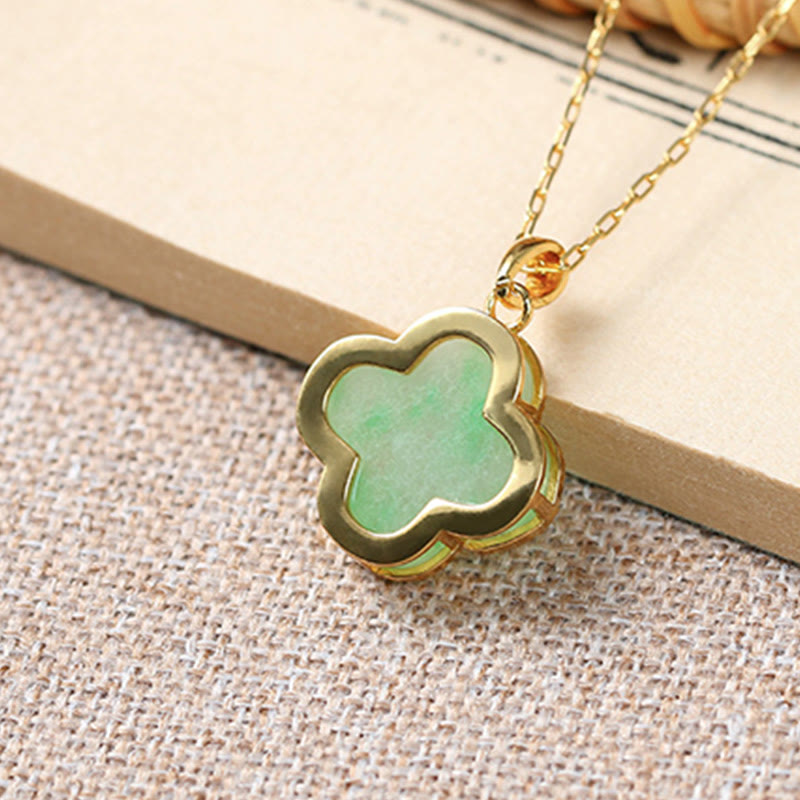 Stone of buddha Four Leaf Clover Jade Pattern Luck Necklace Pendant