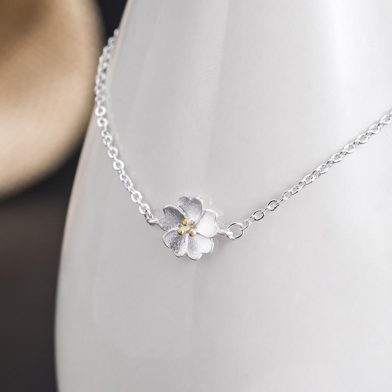 Stone of buddha 925 Sterling Silver Cherry Blossom Blessing Chain Bracelet