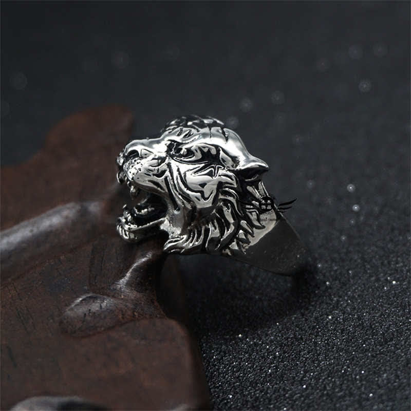 Stone of buddha Men's Animal Tiger Head Titanium Steel Balance Calm Punk Rock Biker Ring