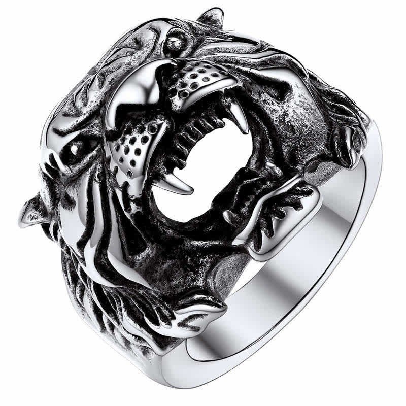 Stone of buddha Men's Animal Tiger Head Titanium Steel Balance Calm Punk Rock Biker Ring