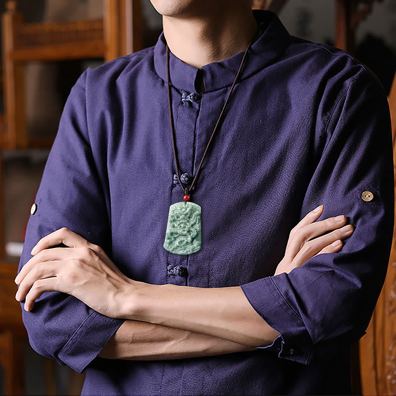 Stone of buddha Natural Jade Chinese Zodiac Dragon Sea Luck String Necklace Pendant