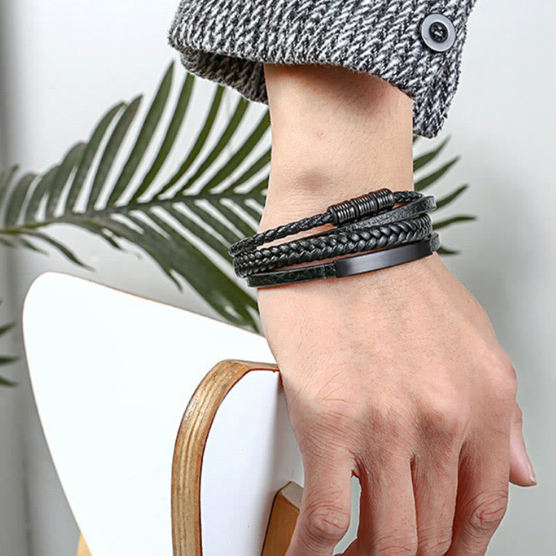 Stone of buddha Leather Multi-Layer Titanium Steel Balance Braided Magnetic Buckle Bracelet
