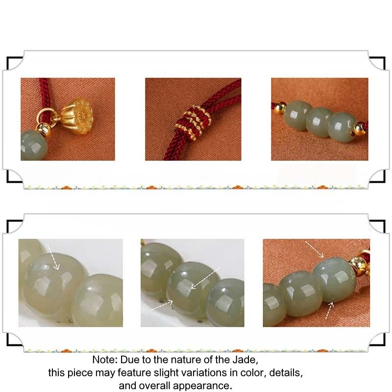 Stone of buddha Handmade Hetian Jade Bead Lotus Pod Prosperity Luck Braided Bracelet