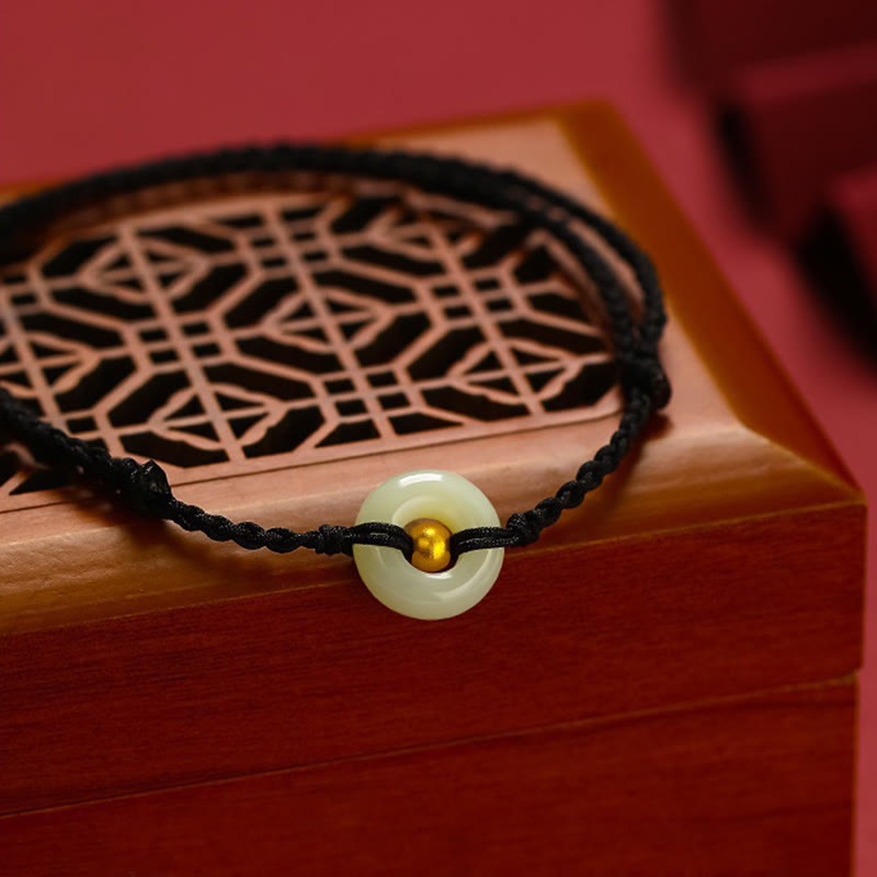 Stone of buddha 999 Gold Bead Round Peace Buckle Hetian Jade Luck Abundance Braided Bracelet Anklet