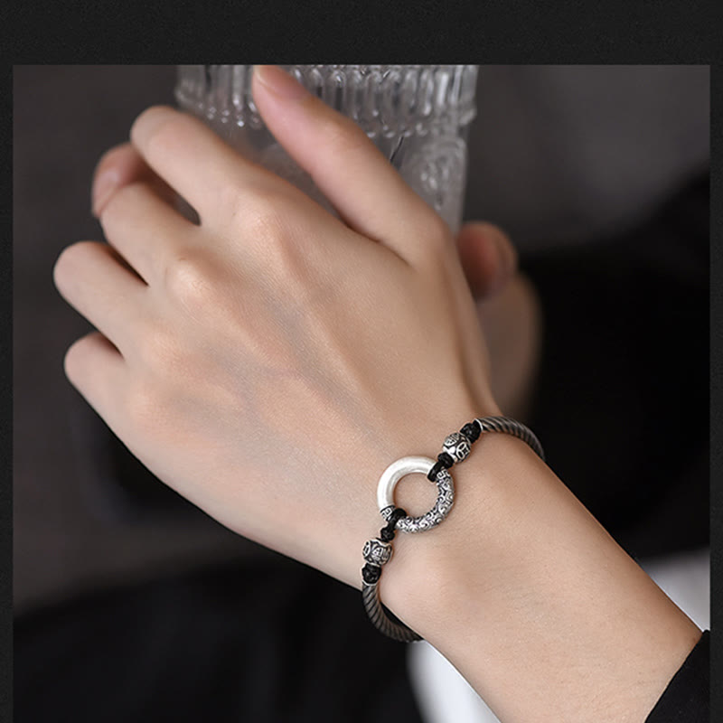 Stone of buddha 999 Sterling Silver Fu Character Peace Buckle Copper Coin Auspicious Clouds Fortune Bracelet