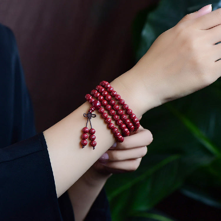 Stone of buddha 108 Mala Beads Cinnabar Om Mani Padme Hum Pattern Engraved Blessing Bracelet