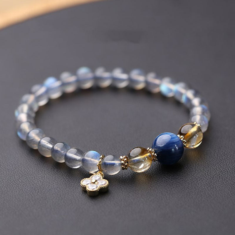 Stone of buddha Natural Moonstone Flower Chram Healing Beads Bracelet