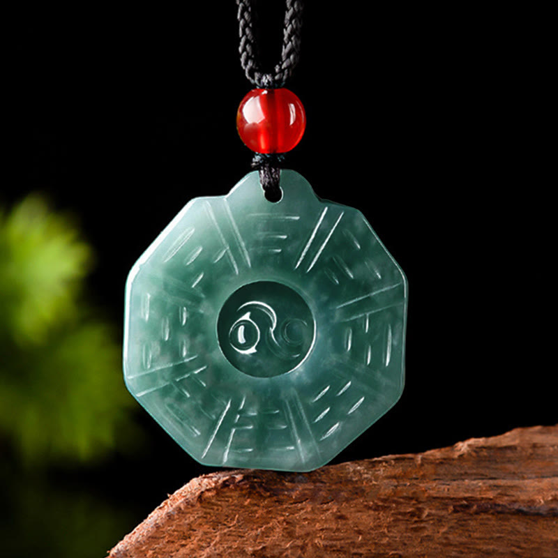 Stone of buddha Natural Jade FengShui Bagua Yin Yang Prosperity Necklace Pendant