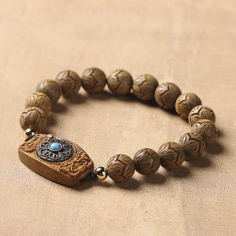 Stone of buddha Green Sandalwood Ebony Wood Sandalwood Om Mani Padme Hum Soothing Bracelet