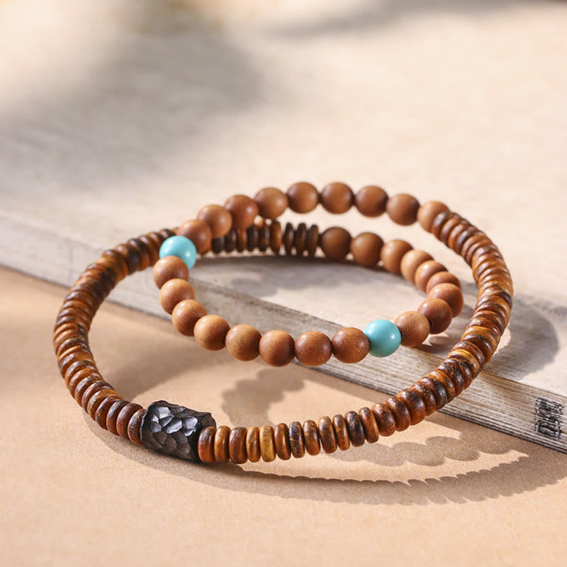 Stone of buddha Sandalwood Small Leaf Red Sandalwood Thuja Sutchuenensis Boxwood Turquoise Protection Double Wrap Bracelet