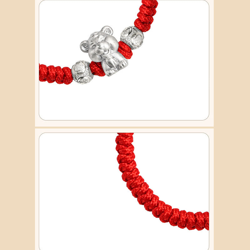Stone of buddha 999 Sterling Silver Chinese Zodiac Red Rope Luck Handcrafted Kids Bracelet