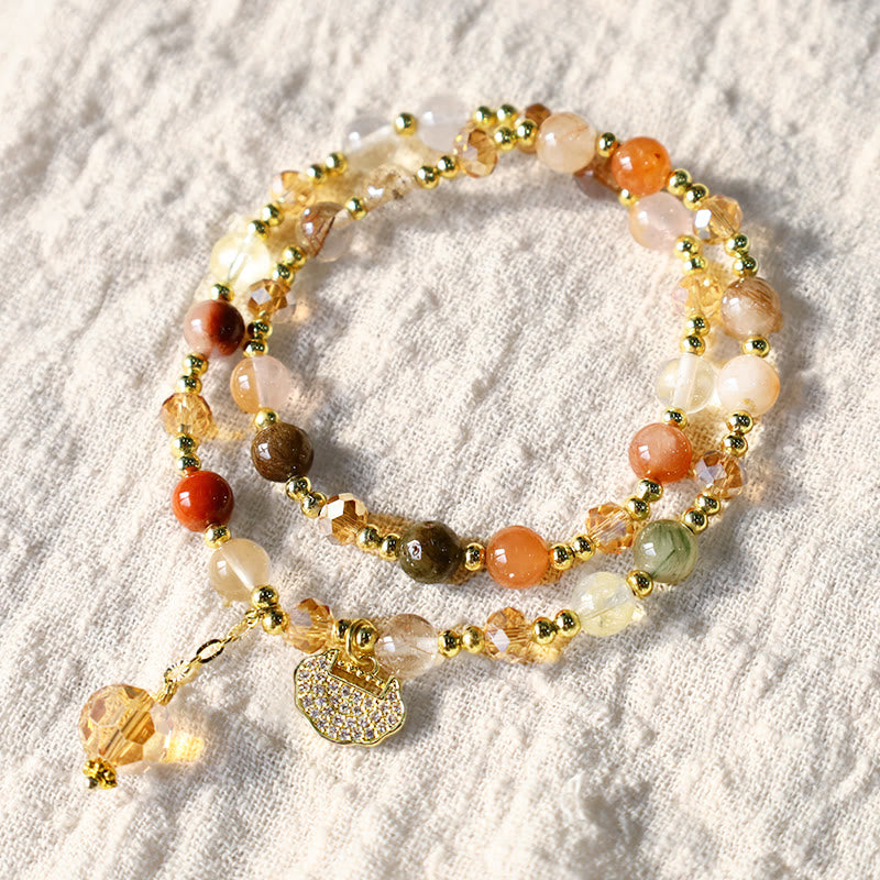 Stone of buddha Colorful Rutilated Quartz Double Wrap Spiritual Growth Bead Bracelet