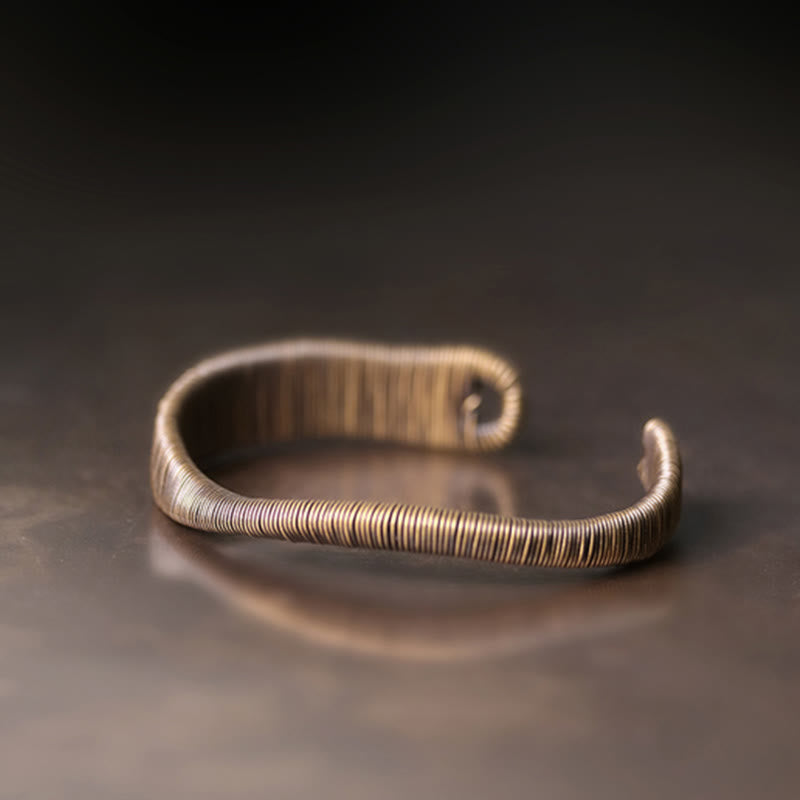 Stone of buddha Simple Design Wrapped Copper Luck Wealth Adjustable Cuff Bracelet