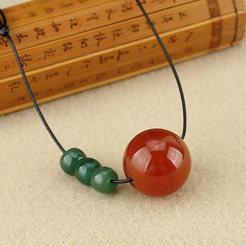 Stone of buddha Red Agate Green Aventurine Green Bodhi Seed Bead Calm Leather Rope Necklace Pendant