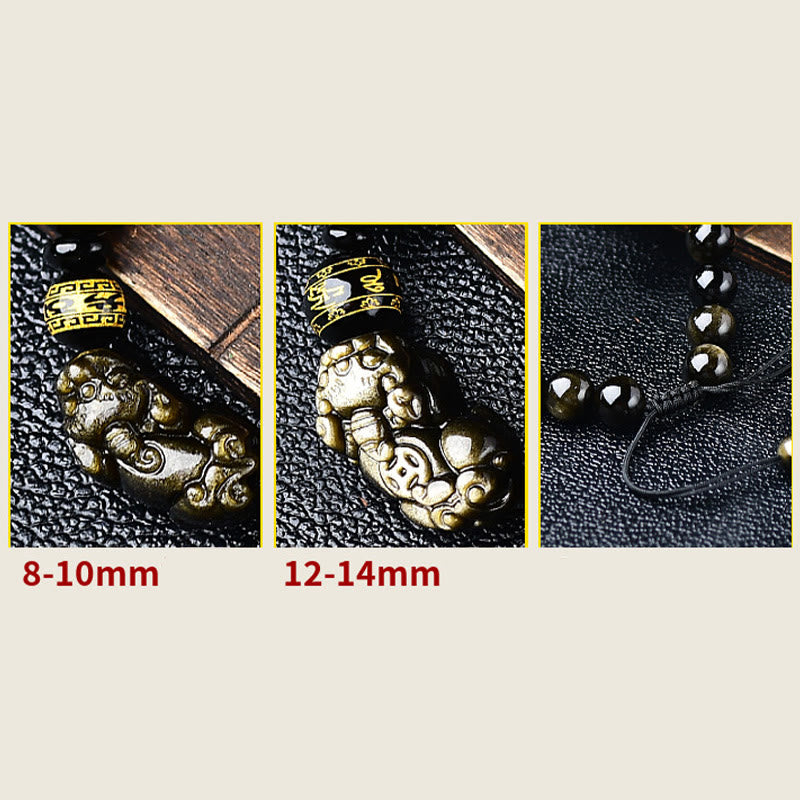 Stone of buddha Natural Gold Sheen Obsidian PiXiu Om Mani Padme Hum Wealth Braided Bracelet