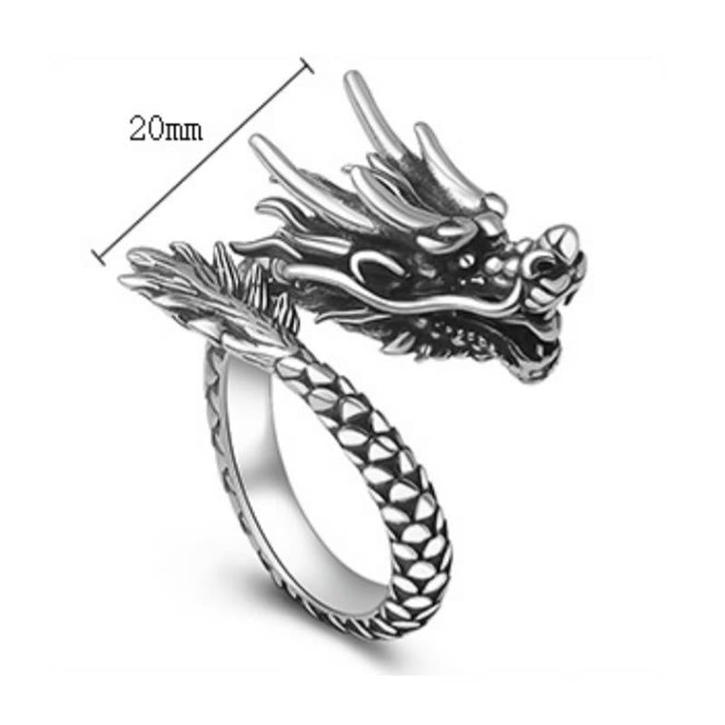 Stone of buddha 990 Sterling Silver Vintage Dragon Design Luck Protection Strength Adjustable Ring