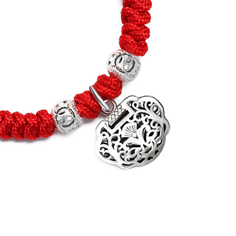 Stone of buddha 925 Sterling Silver Chinese Lock Charm Multicolored Red String Protection Handmade Braided Kids Bracelet