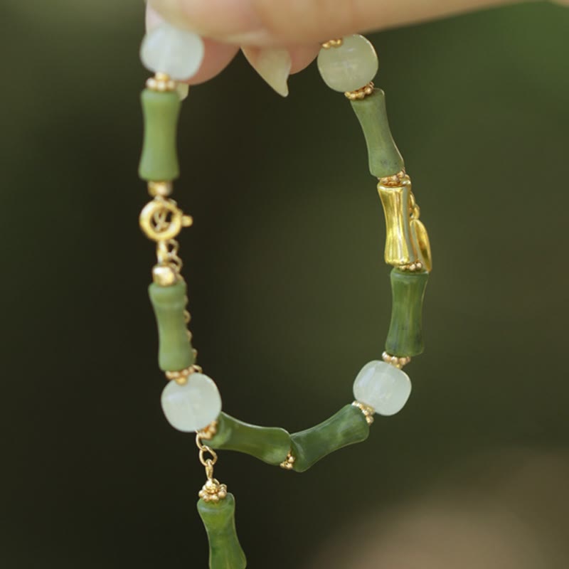 Stone of buddha Green Bamboo Jade Lily of the Valley Wealth Bracelet
