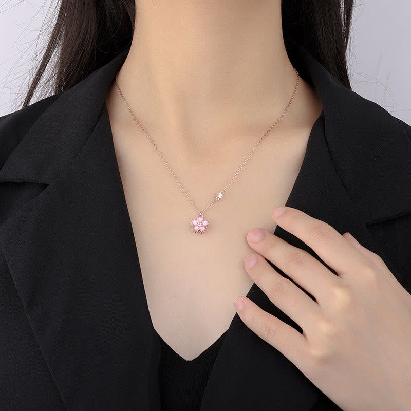 Stone of buddha 925 Sterling Silver Cherry Blossom Flower Rotatable Protection Necklace Pendant